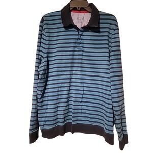 LL Bean Mens XL Blue‎ Striped Long Sleeve Rugby Polo Shirt 100% Cotton 287814